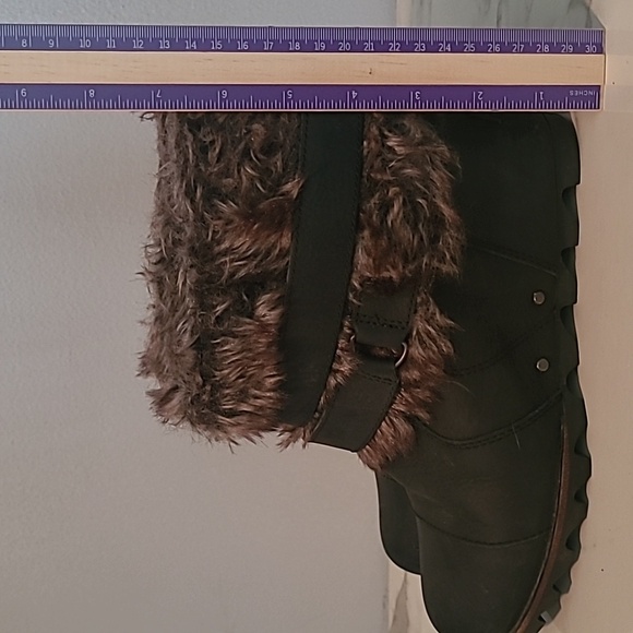 Sorel Joan Of Arctic Deep Gray Leather Suede Faux Fur Wedge Heel Ankle Boots 9 - Picture 12 of 12